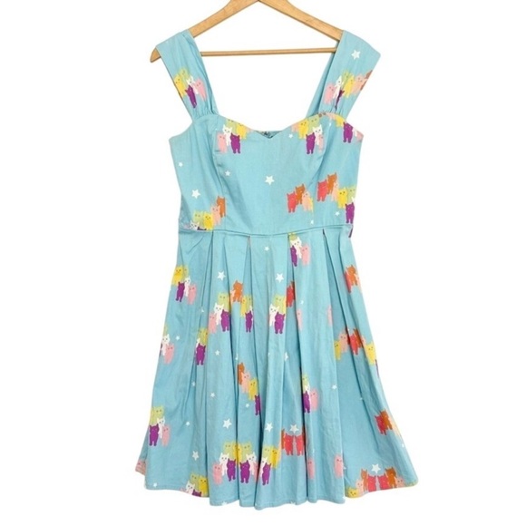 ModCloth Collectif Light Blue Dress with Multicolored Cats Motif - Picture 8 of 9